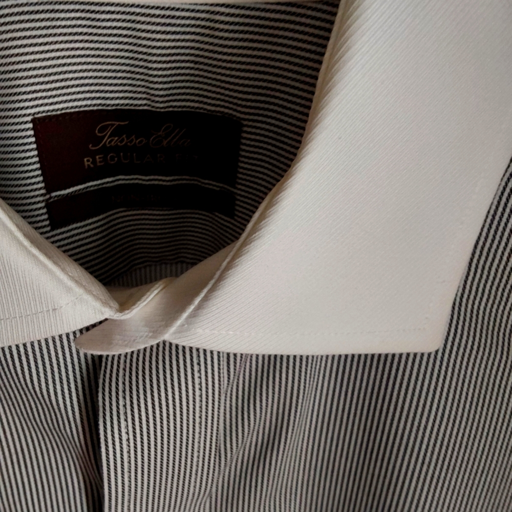 Dress Shirt, French Cuffs, Grey Pinstripe & White Collar